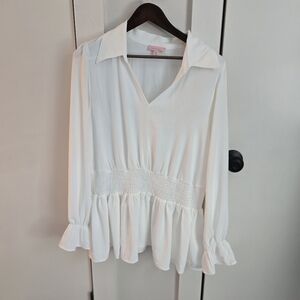 Rose and Grey White Top w/Long Sleeves SZ 2XL